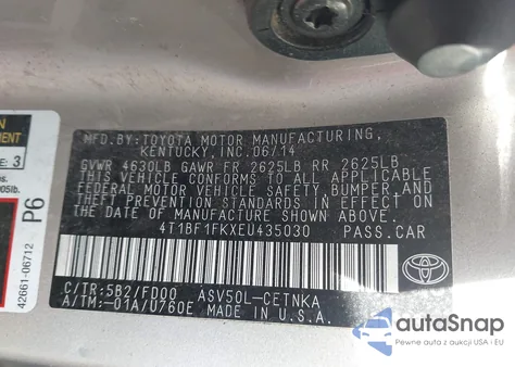 2014 Toyota Camry Le from USA, damaged, VIN 4T1BF1FKXEU435030
